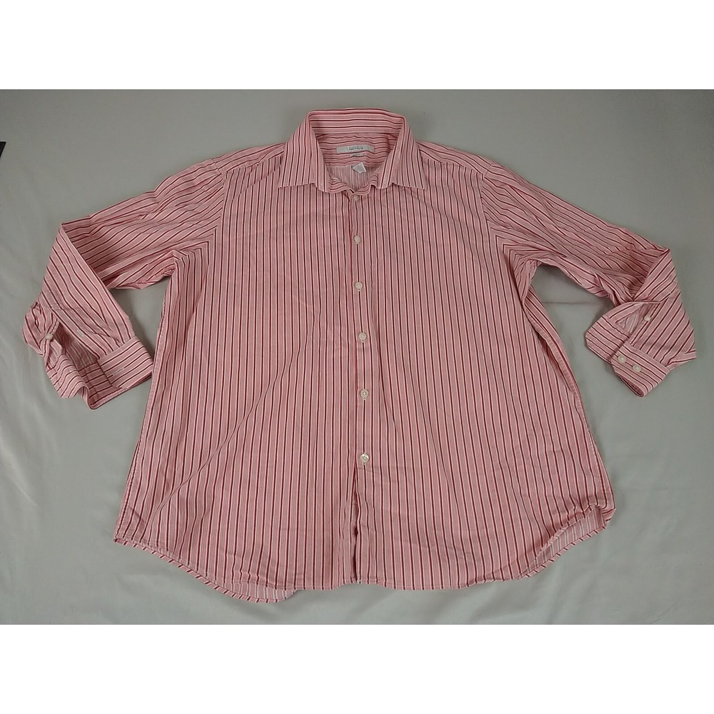 Perry‎ Ellis Portfolio Button Down Shirt XL(17.5 32/33) Slim Fit Red Stripe
